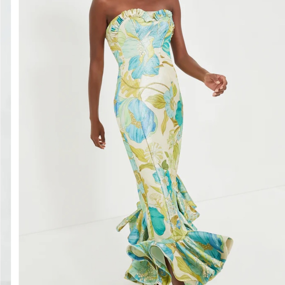 Alemais Blue Strapless Janice MIDI Dress